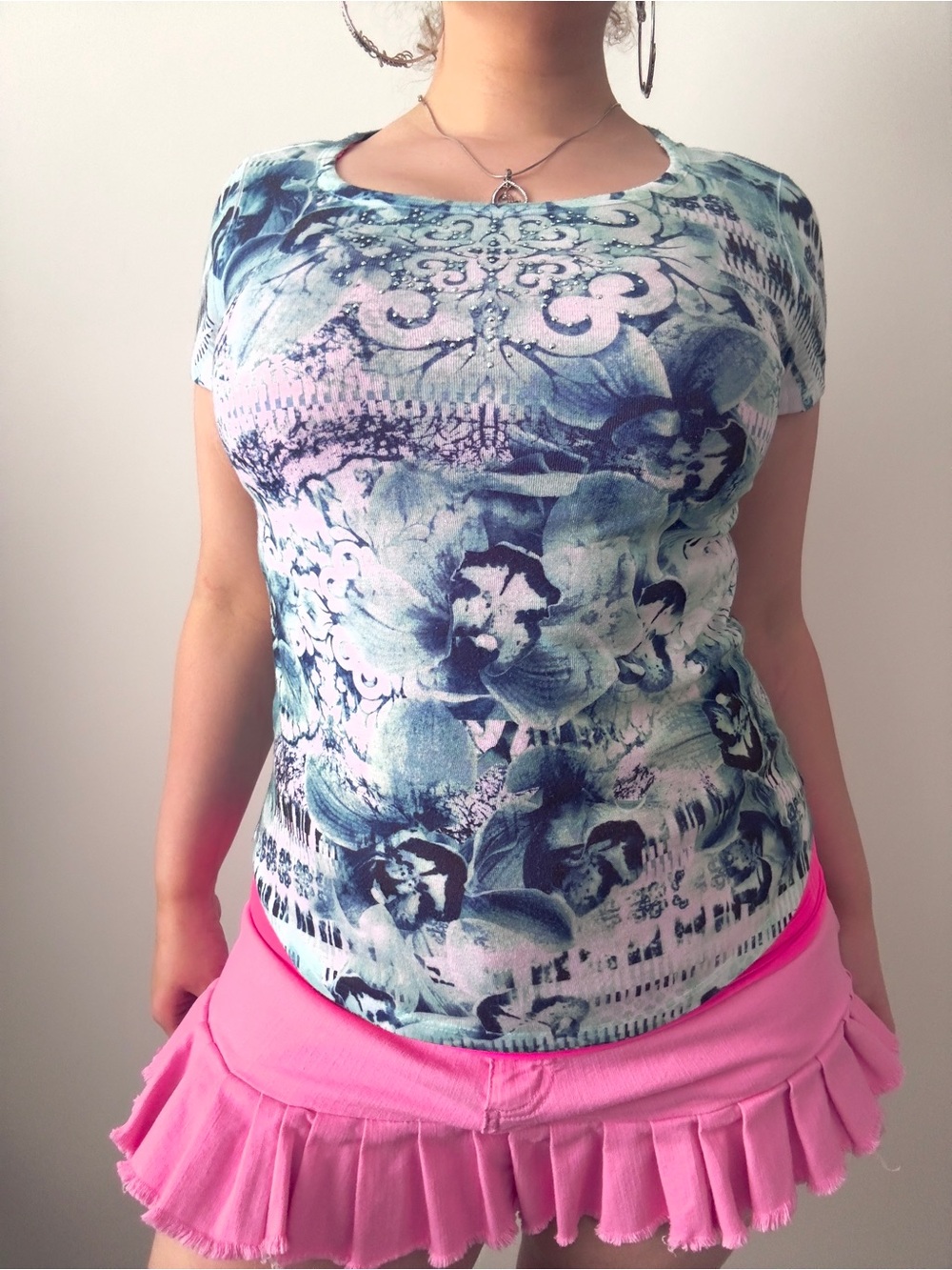 y2k floral rhinestone top